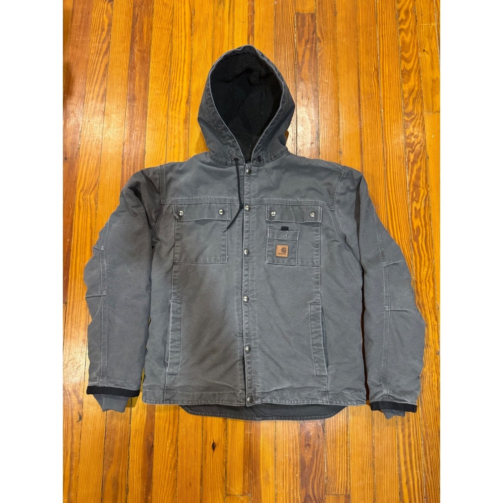 Carhartt J284 GVL Sandstone Hooded Sherpa Lined Jacket Gravel Gray Mens Medium